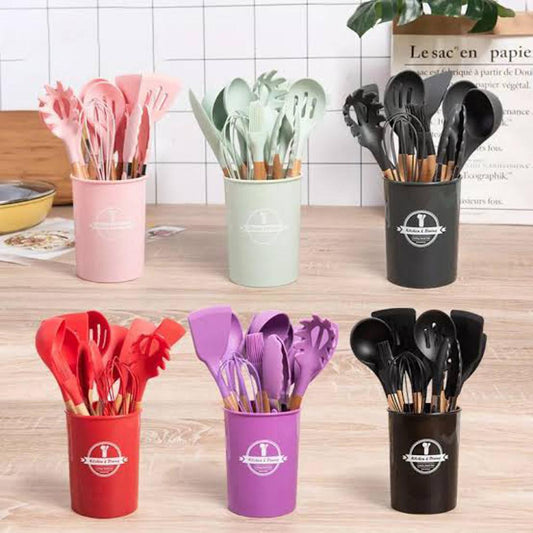 silicone spatula set with wooden handle 12pcs Original Size