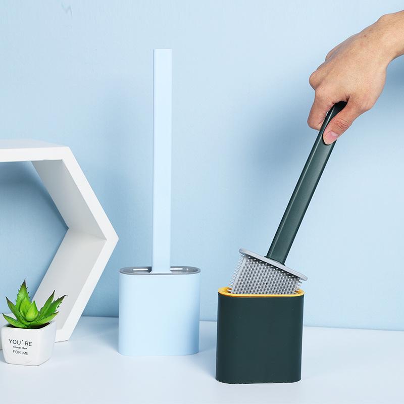 Silicone Toilet cleaner Brush non-Slip Long Handle with Toilet Brush Holder
