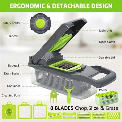 16-in-1 Vegetable Cutter & Chopper | Multi-Function Food Slicer with Container