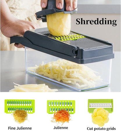 16-in-1 Vegetable Cutter & Chopper | Multi-Function Food Slicer with Container
