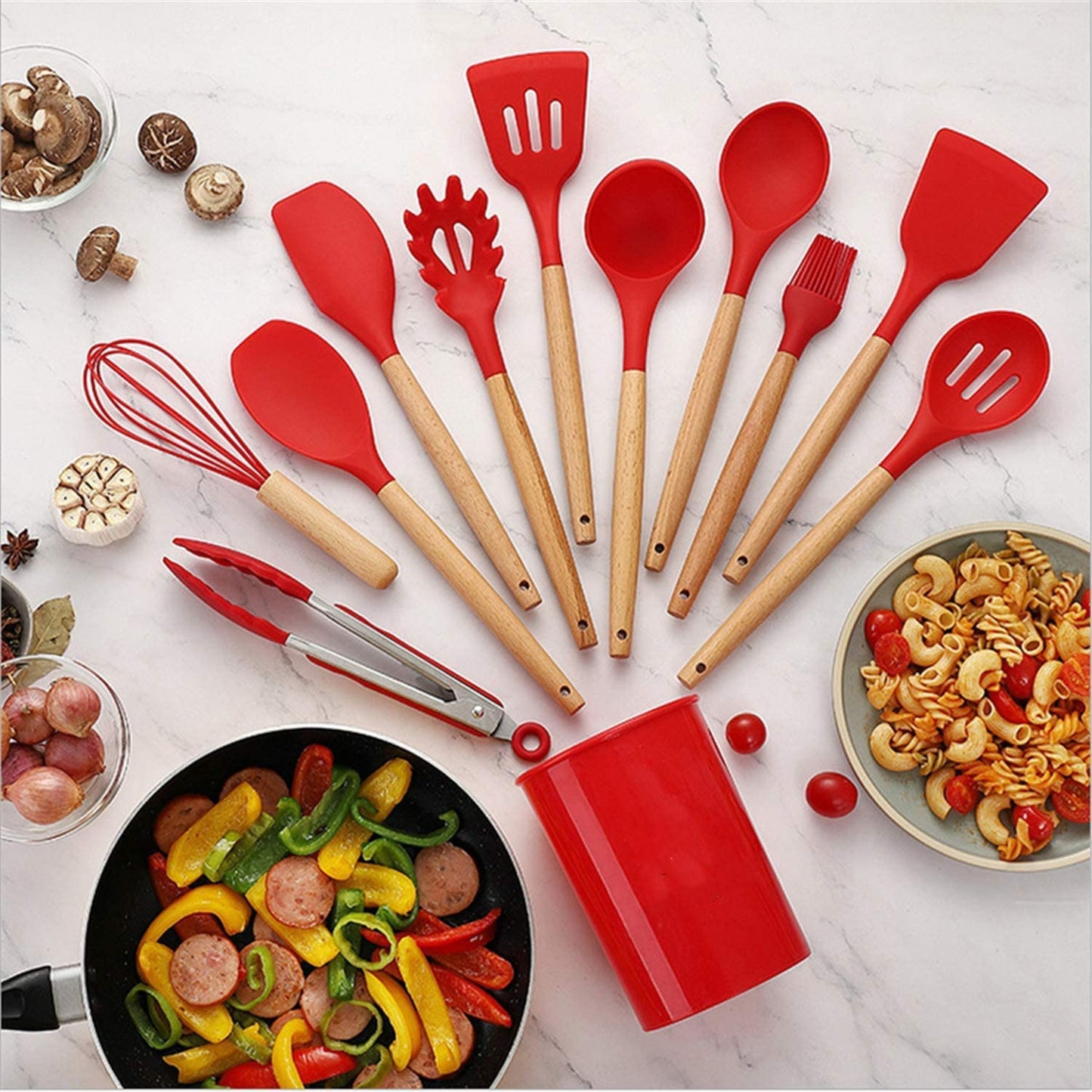 silicone spatula set with wooden handle 12pcs Original Size