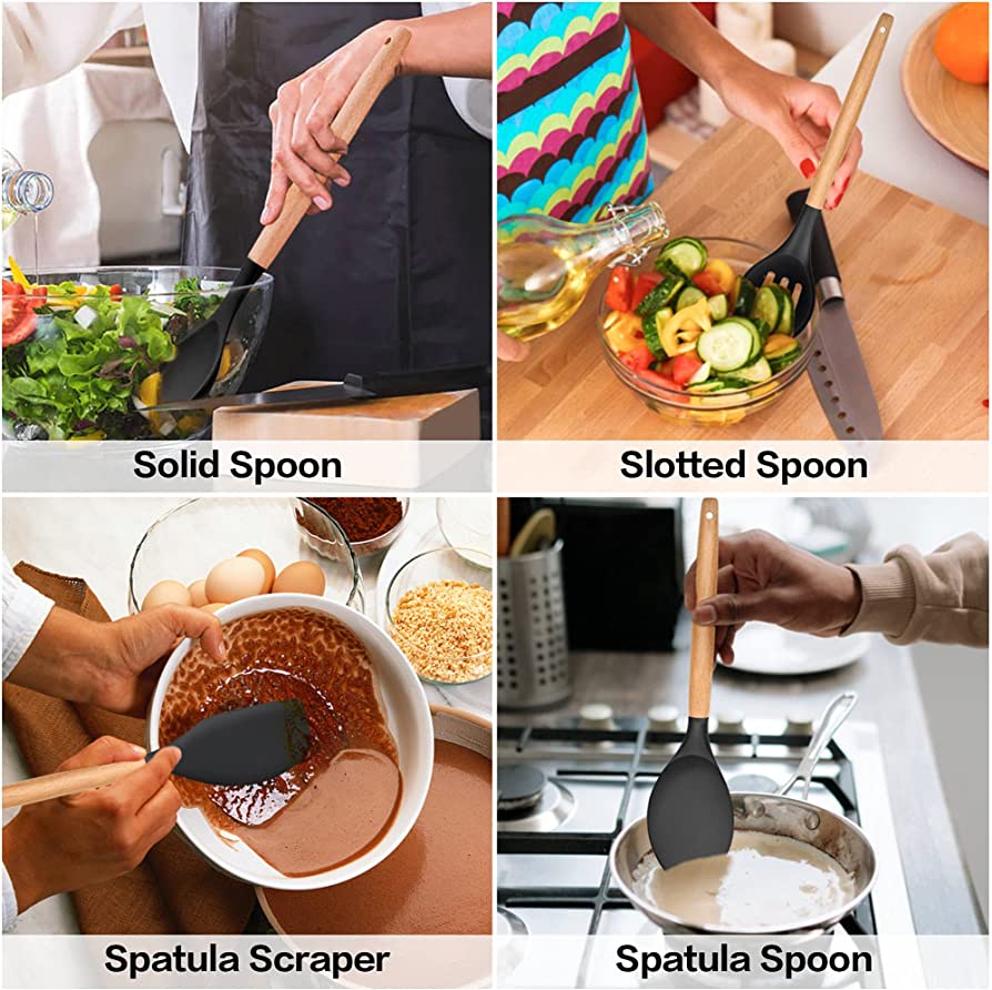 silicone spatula set with wooden handle 12pcs Original Size