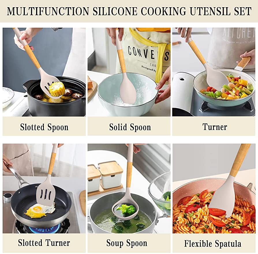 silicone spatula set with wooden handle 12pcs Original Size