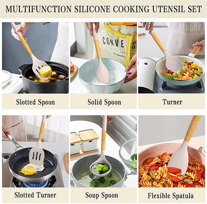 silicone spatula set with wooden handle 12pcs Original Size