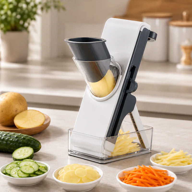 Premium Multifunction Vegetable Slicer & Mandoline Cutter – Adjustable Kitchen Slicer with Julienne Blades & Food Container
