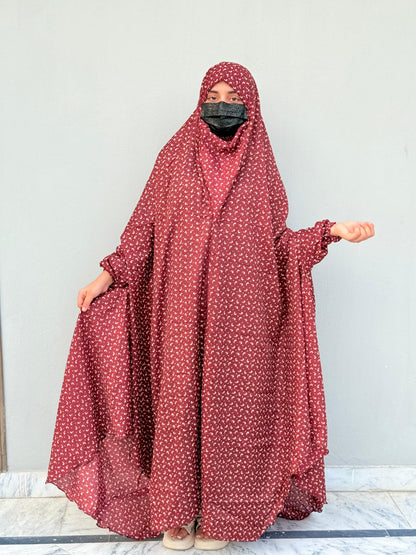 Full Coverage Printed Namaz Chadar with Sleeves-Full Length
