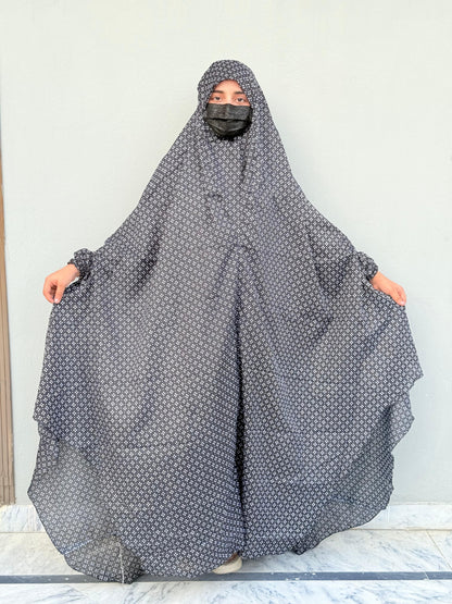 Full Coverage Printed Namaz Chadar with Sleeves-Full Length