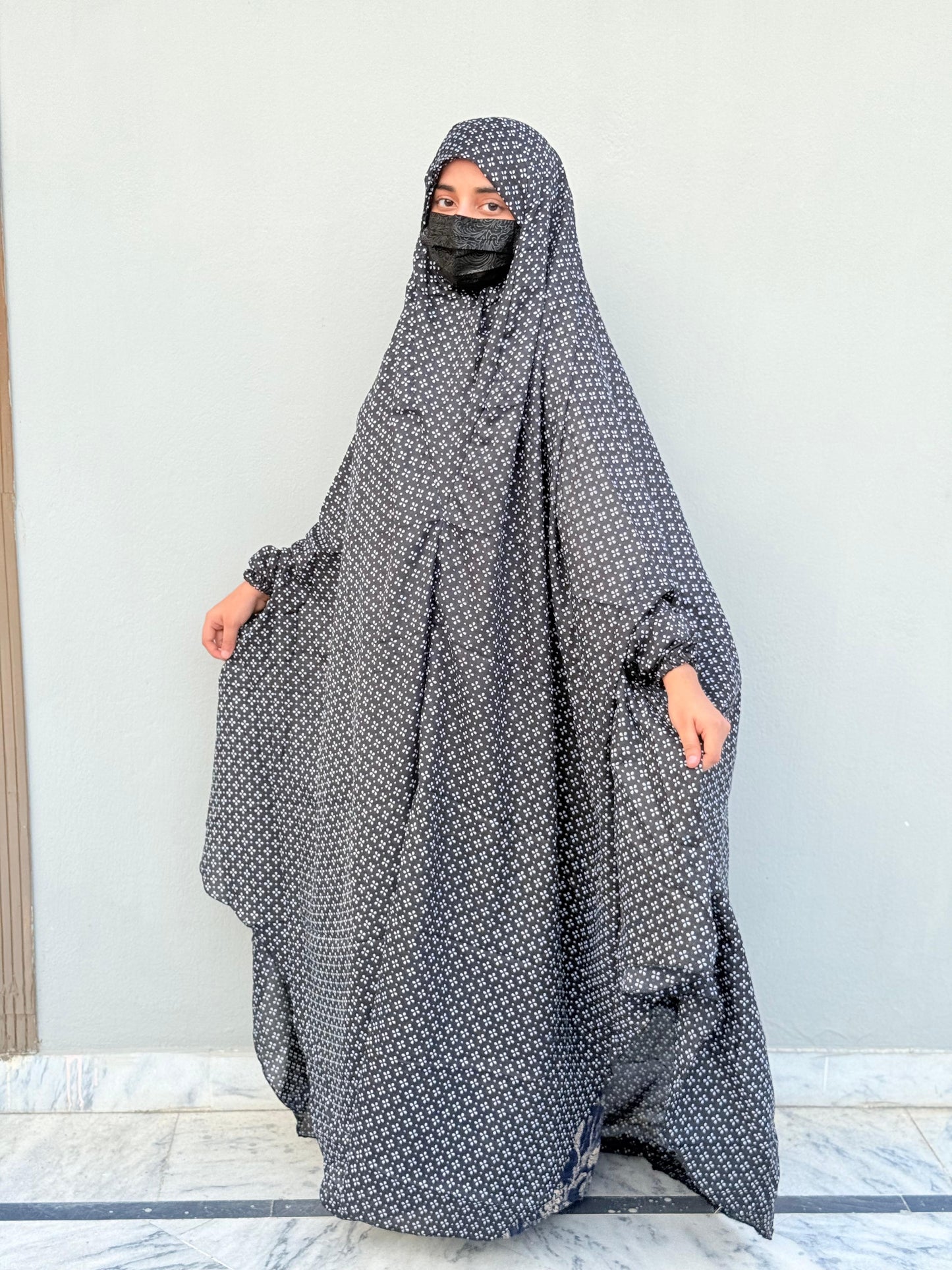 Full Coverage Printed Namaz Chadar with Sleeves-Full Length