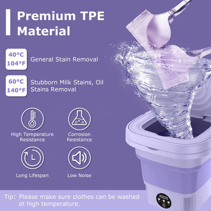 Portable Folding Mini Washing Machine with Sterilization and Drying | 8L Capacity, 3 Washing Modes